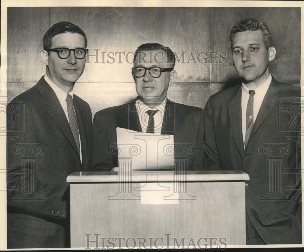 1963 Press Photo John Coporon, Louis Newman &amp; Maurice Landrieu at LSU meeting- Historic Images