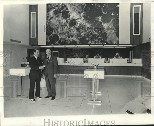 1974 Press Photo City Councilman Joseph Dirosa & Louis Rousell, chairman of bank- Historic Images