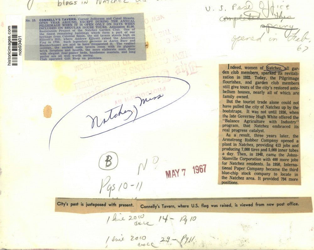 1967 Press Photo Connelly's Tavern viewed from new post office in Natchez