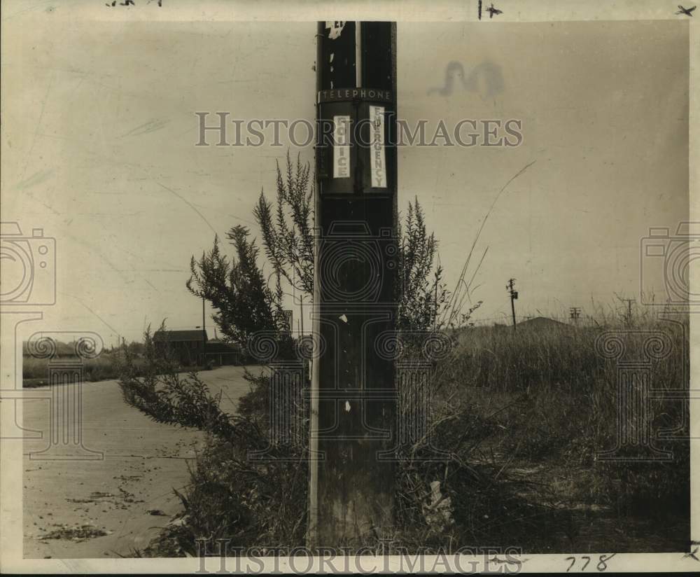 1960 Press Photo One of Metairie&#39;s alarm boxes among weeds on Veterans Highway- Historic Images