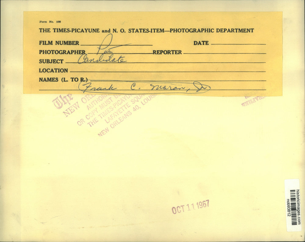 1967 Press Photo Frank C. Moran Jr., candidate - nob93812