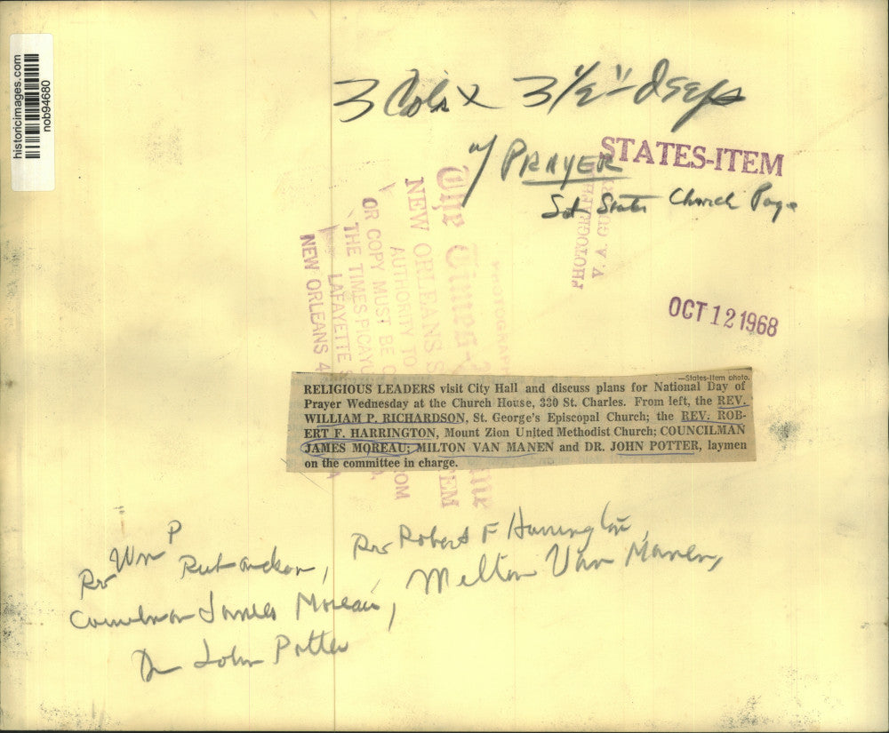 1968 Press Photo Religious Leaders At City Hall, Plan Day Of Prayer, New Orleans