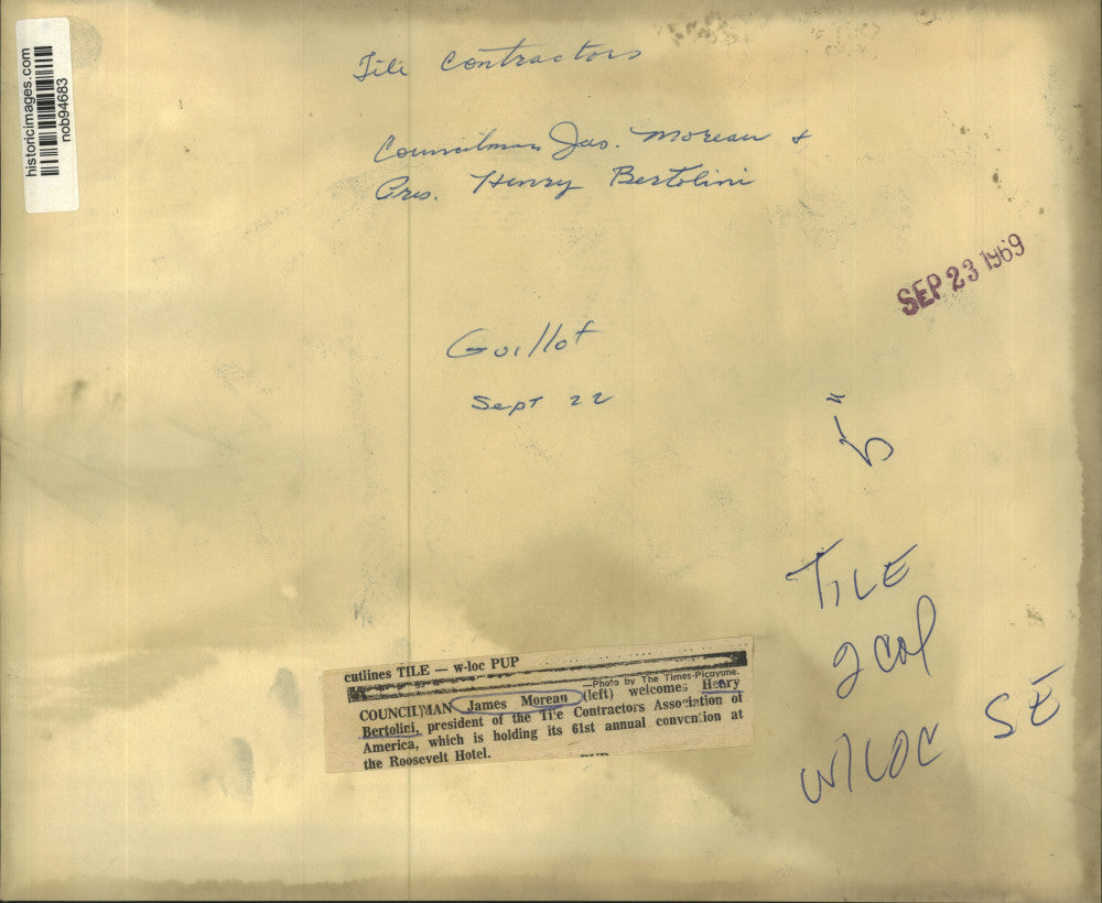 1969 Press Photo Councilman James Moreau And Henry Bertolini, Roosevelt Hotel