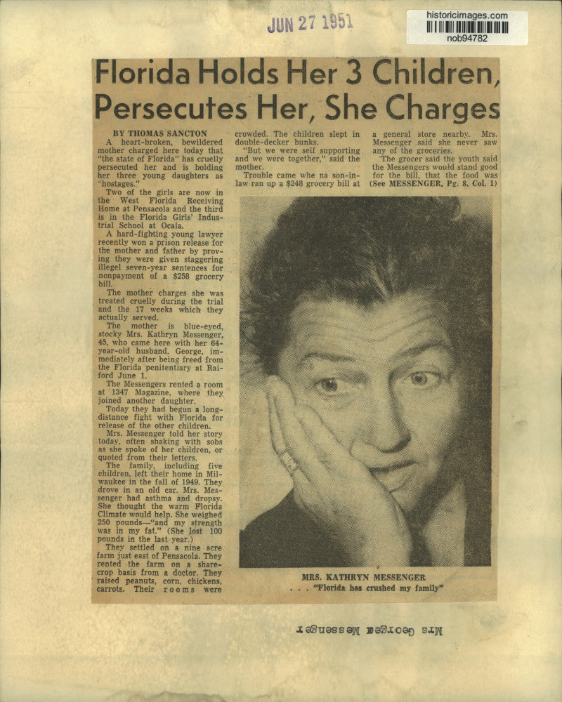 Load image into Gallery viewer, 1961 Press Photo Kathryn Messenger sentenced for nonpayment of grocery bill
