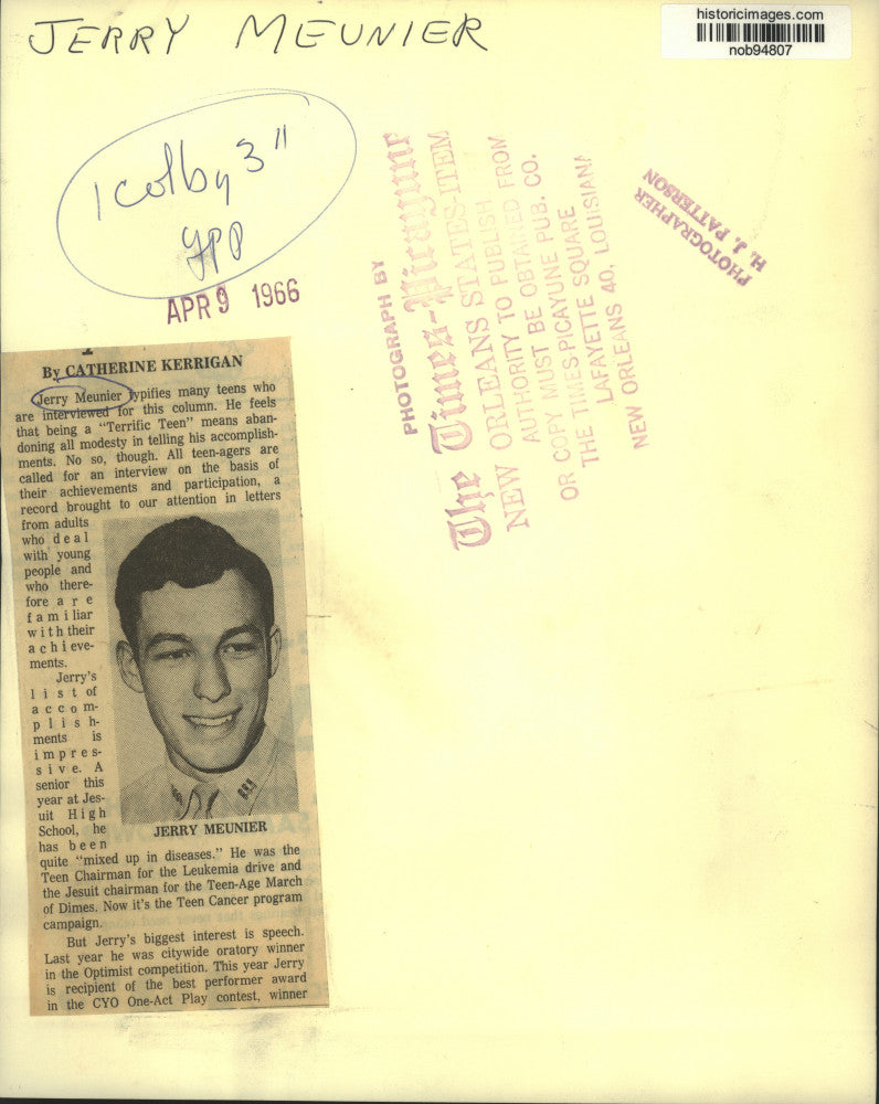 Load image into Gallery viewer, 1966 Press Photo Jerry Meunier of the Teen Cancer Program campaign - nob94807
