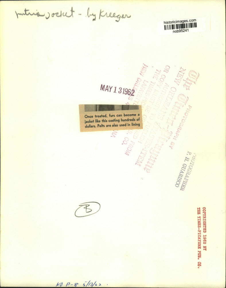 1962 Press Photo Nutria jacket by Kreeger - nob95241