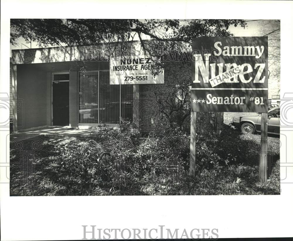 1988 Press Photo Nunez Insurance Agency owned by State Senator Samuel B. Nunez- Historic Images