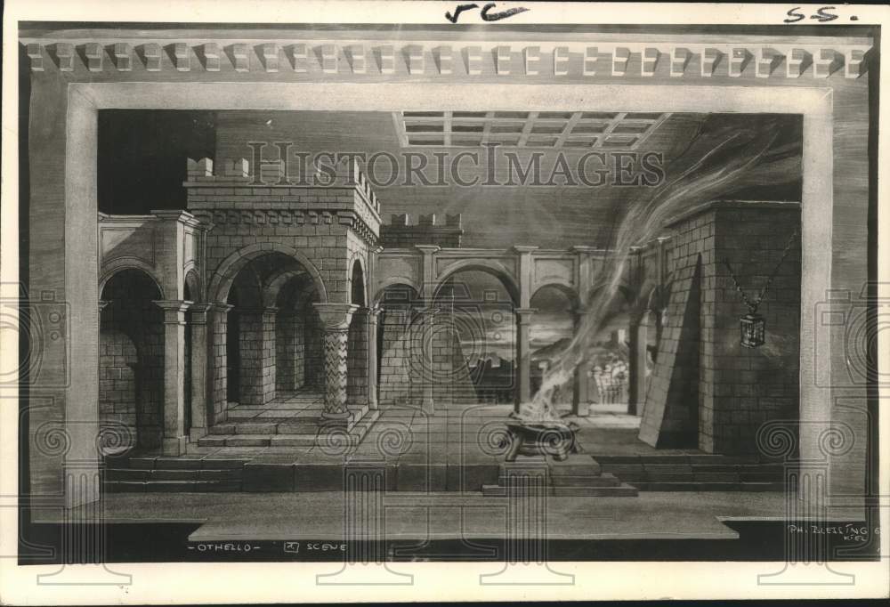 1964 Press Photo Designer's sketch, a glimpse of a setting for Verdi's Otello- Historic Images