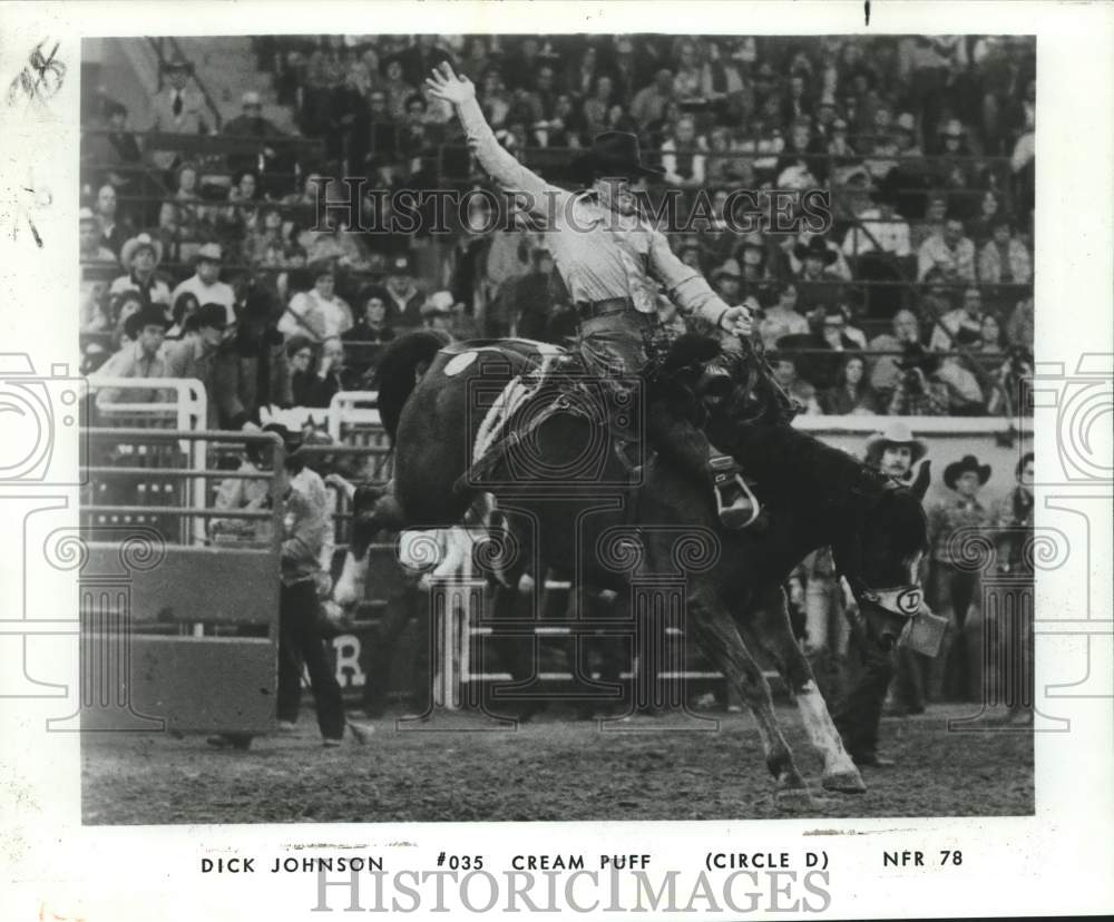 1980 Press Photo New Orleans Rodeo, Dick Johnson riding Cream Puff - Historic Images