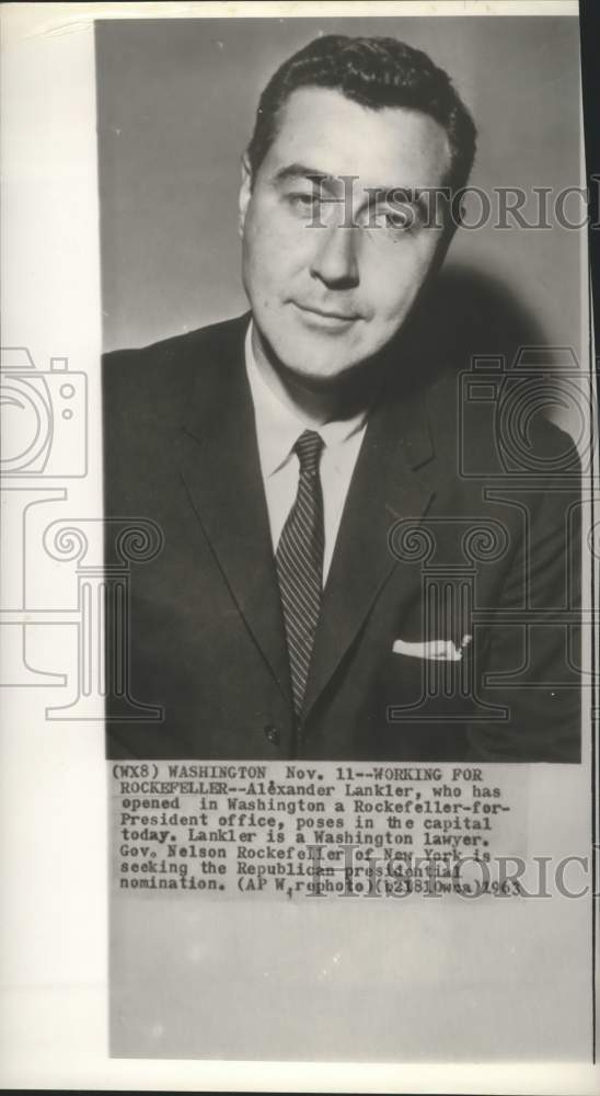 1963 Press Photo Washington-Lawyer Alexander Lankler, Rockefeller for President - Historic Images