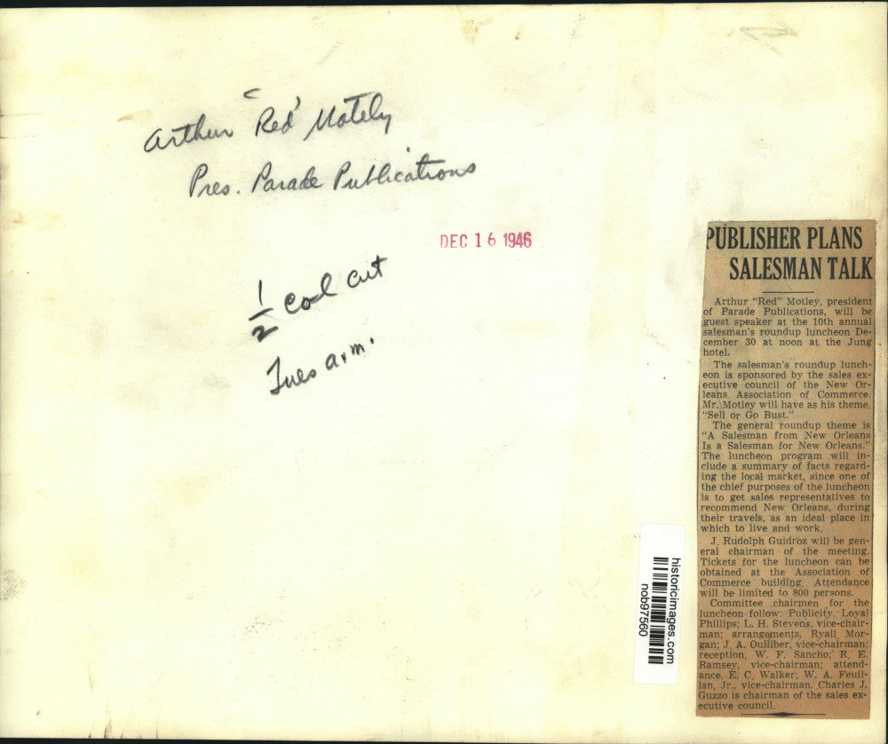 1946 Press Photo Arthur Motley, president of Parade Publications - nob97560