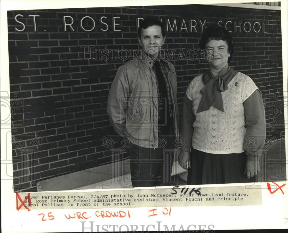 1987 Press Photo Vincent Fouchl And Carol Palliser Of St. Rose Primary School- Historic Images