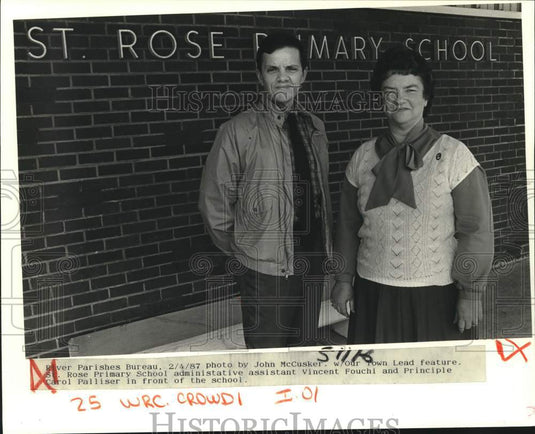 1987 Press Photo Vincent Fouchl And Carol Palliser Of St. Rose Primary School- Historic Images