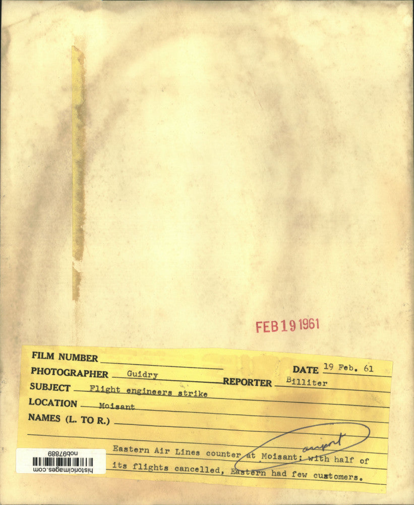 1961 Press Photo Empty Eastern Air Lines counter during strike, Moisant Airport