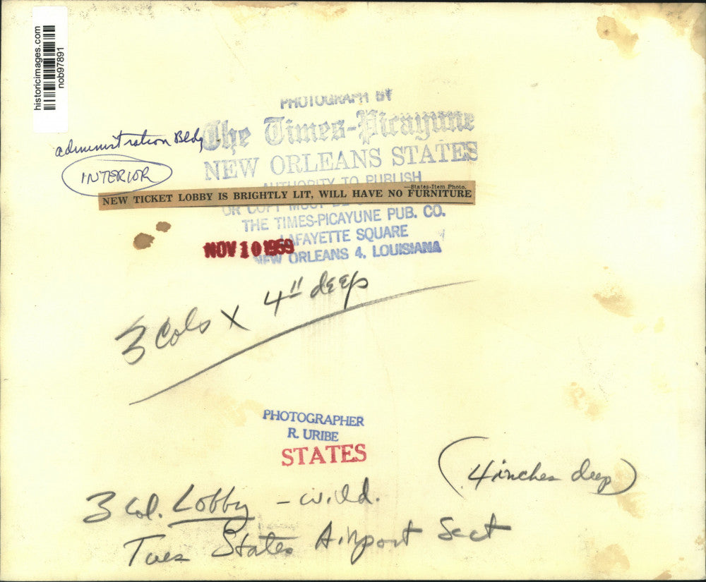 1959 Press Photo Interior view of administration building, New Orleans Airport