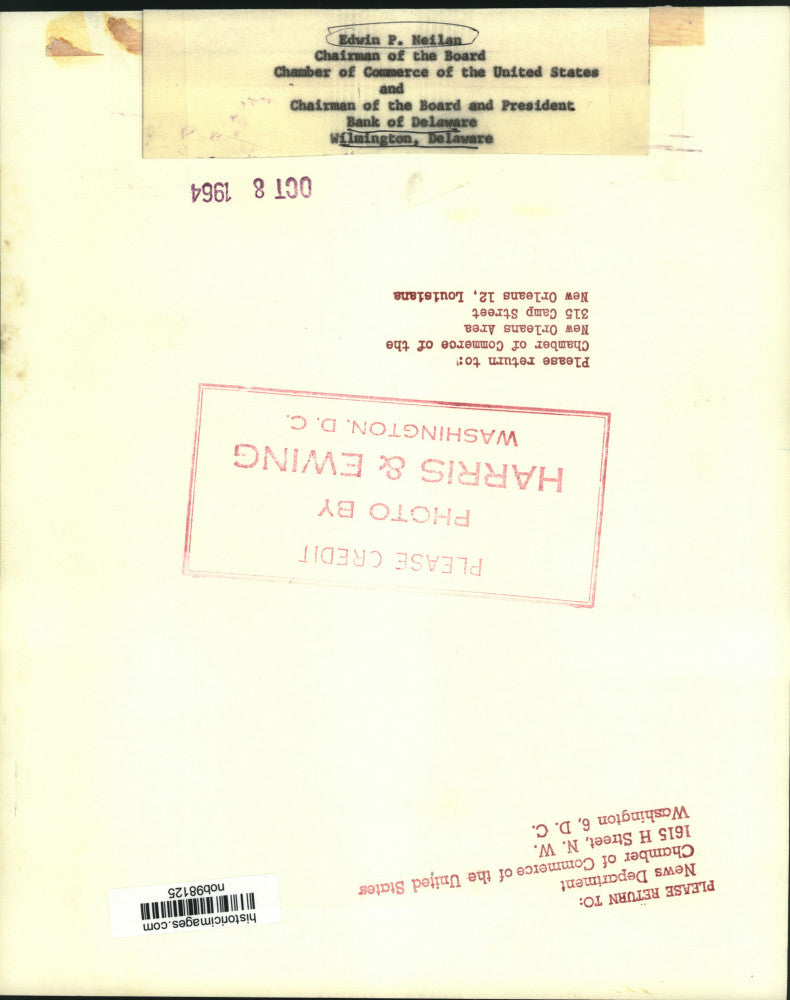 1964 Press Photo Edwin Nellan, President of Bank of Delaware in Wilmington