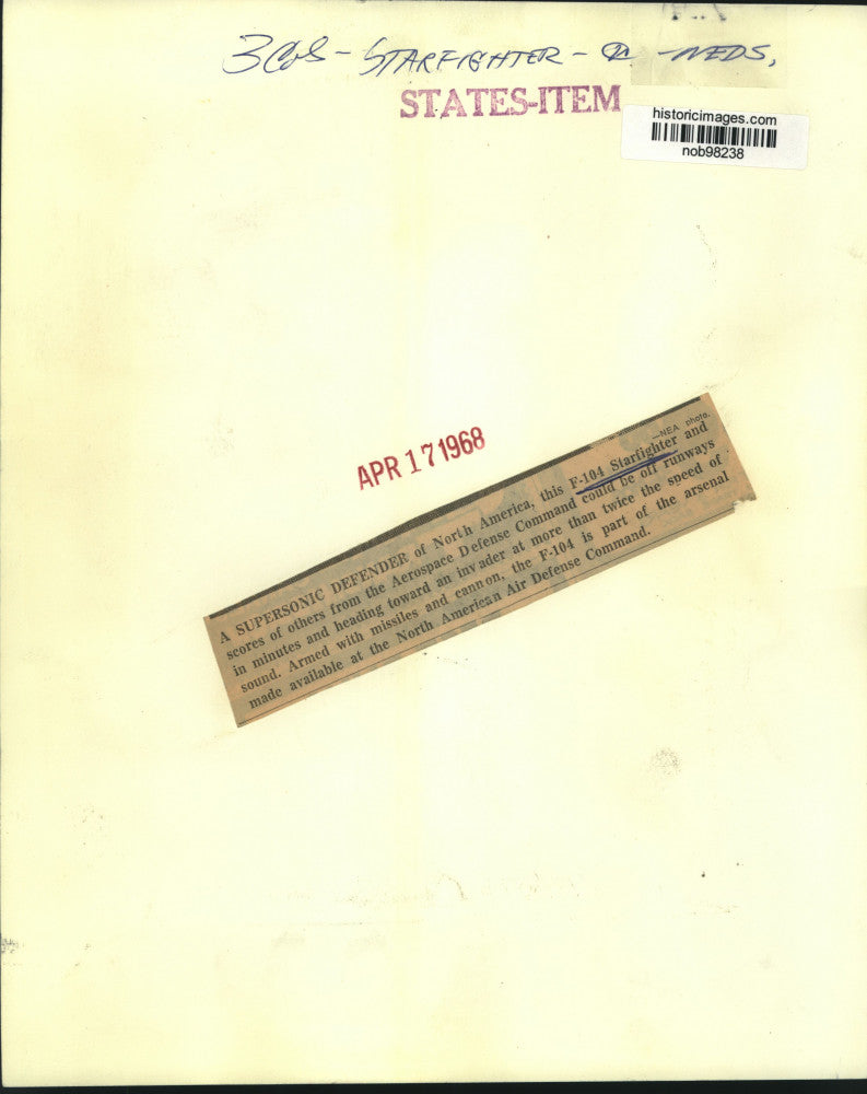 1968 Press Photo Silhouette of F-104 Starfighter at North American Air Command