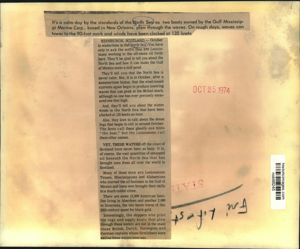 1974 Press Photo Tow boats of owned Gulf Mississippi Marine on the North Sea