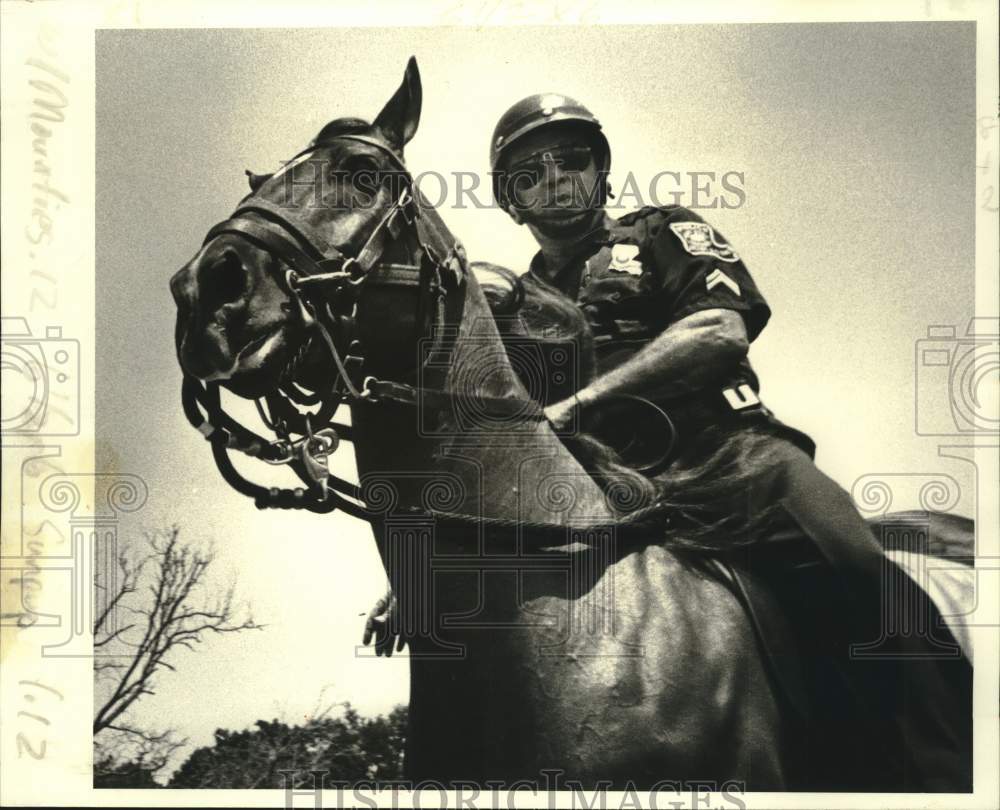 1981 Press Photo Police Horse "Agitator,"  Ridden By Officer Donald Pellegrini- Historic Images