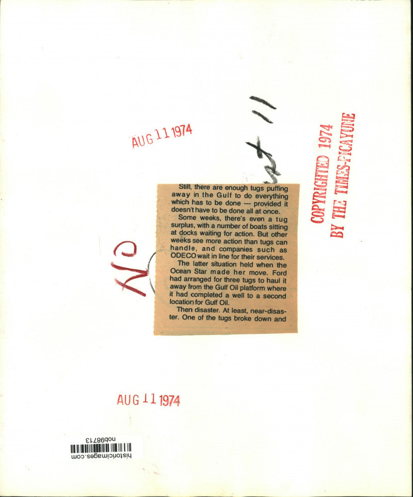 1974 Press Photo Tug Boats In Gulf Of Mexico Near Oil Rig "Ocean Star"