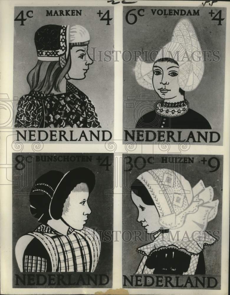 1960 Press Photo Stamps Feature Children In Traditional Dress, The Netherlands- Historic Images