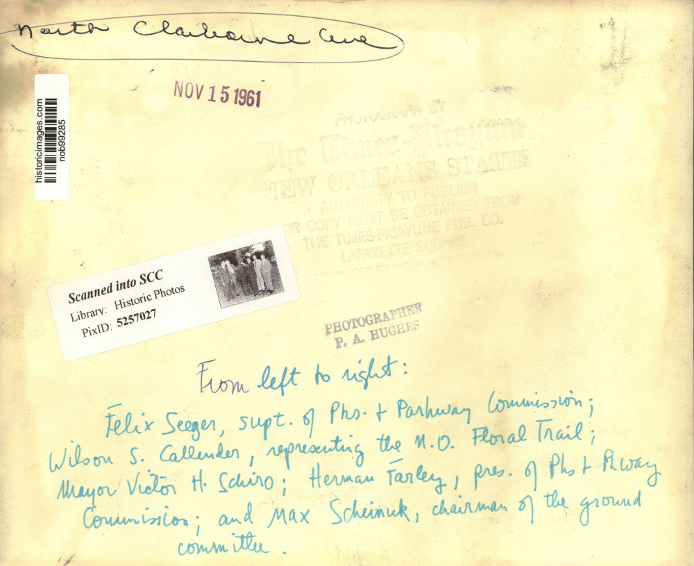 1961 Press Photo Mayor Victor Schiro And Tree Preservation Group, New Orleans