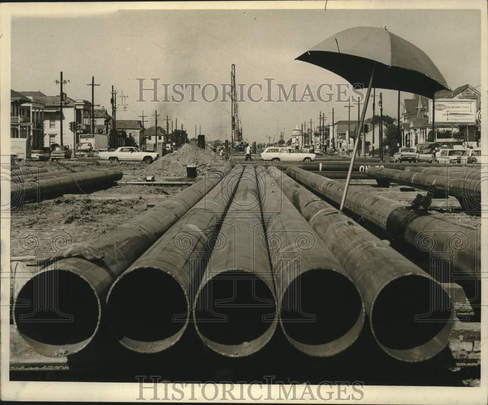 1966 Press Photo Drainage Pipes To Be Installed, Interstate 10, New Orleans- Historic Images