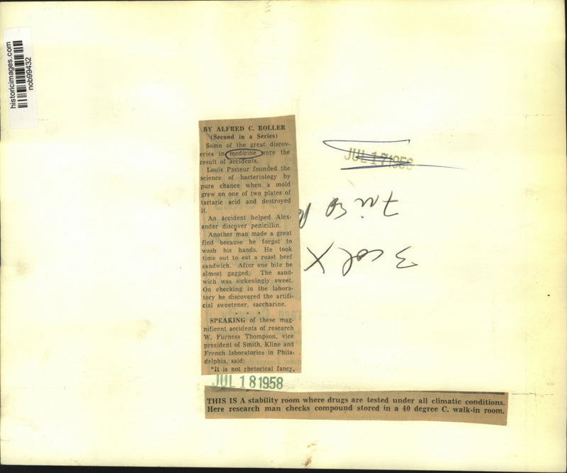 Load image into Gallery viewer, 1958 Press Photo Researcher Checks Compound Stored In Drug Stability Cold Room
