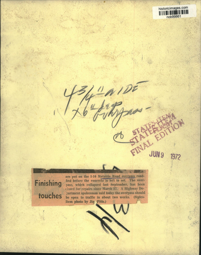 1972 Press Photo Repairs, I-10 Metairie Road Overpass, Pontchartrain Expressway