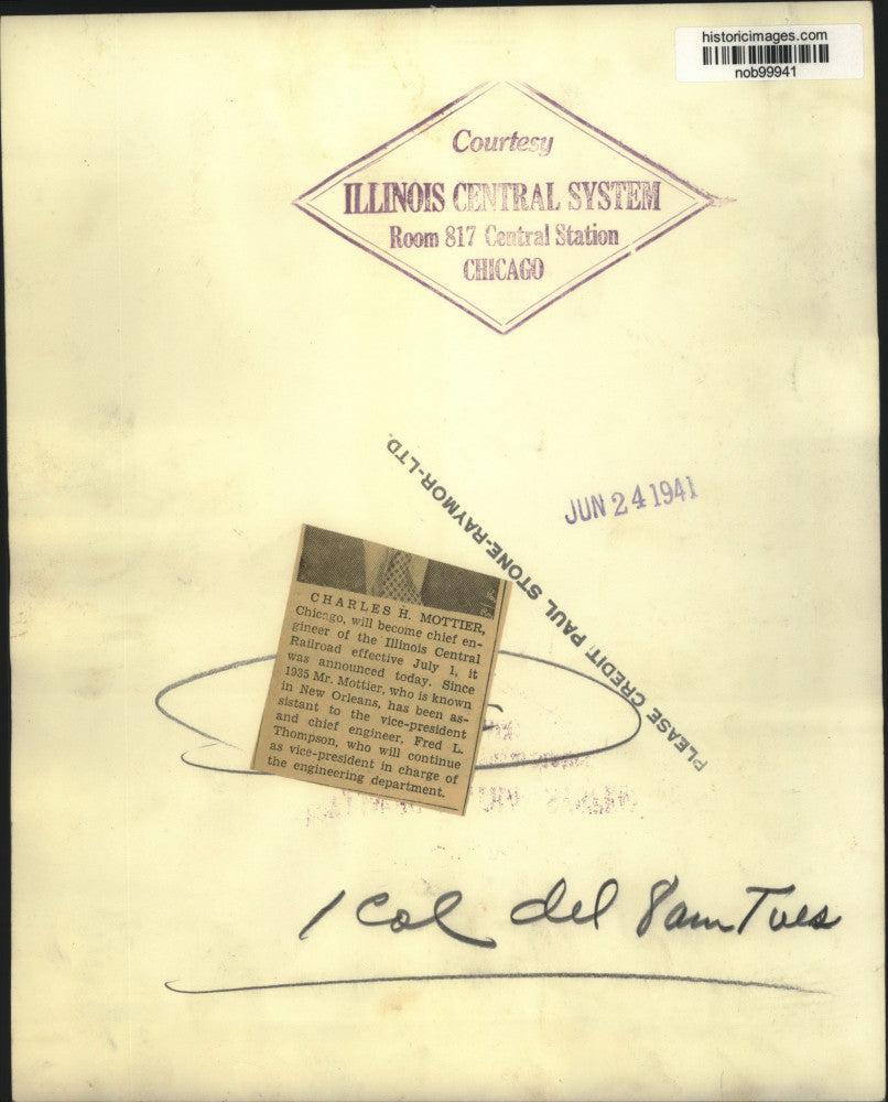 1941 Press Photo Charles H. Mottier, Chief Engineer Of Illinois Central Railroad