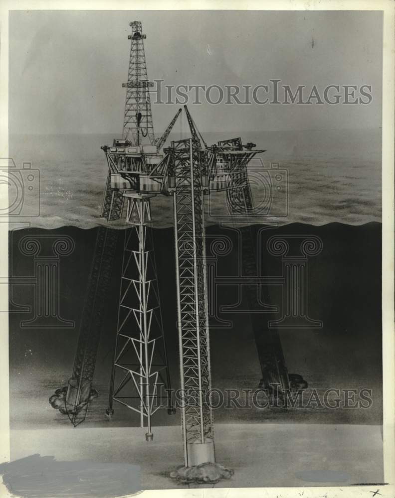 1963 Press Photo LeTourneau sketch of deep-water drilling rig - noc00013