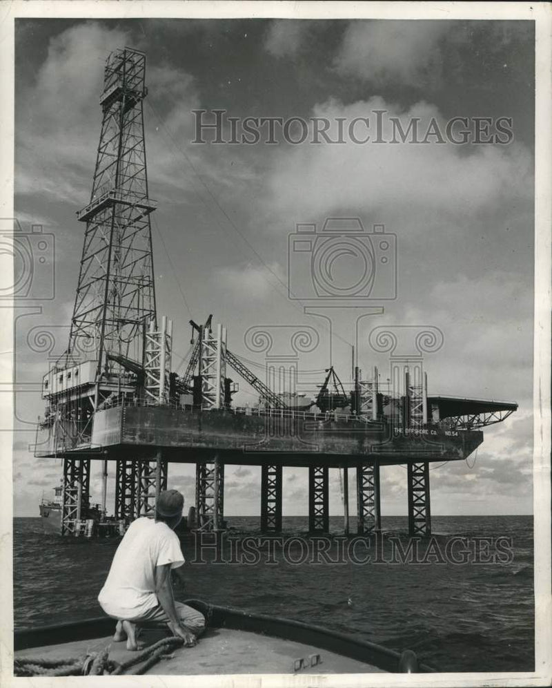 Load image into Gallery viewer, 1957 Press Photo Oil rig off the Louisiana coast - noc00277
