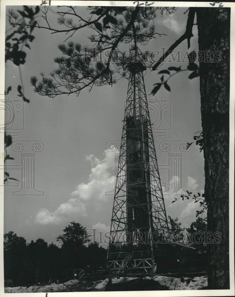 Load image into Gallery viewer, 1965 Press Photo Wildcat oil test derrick abandoned near Leakesville, Mississipp
