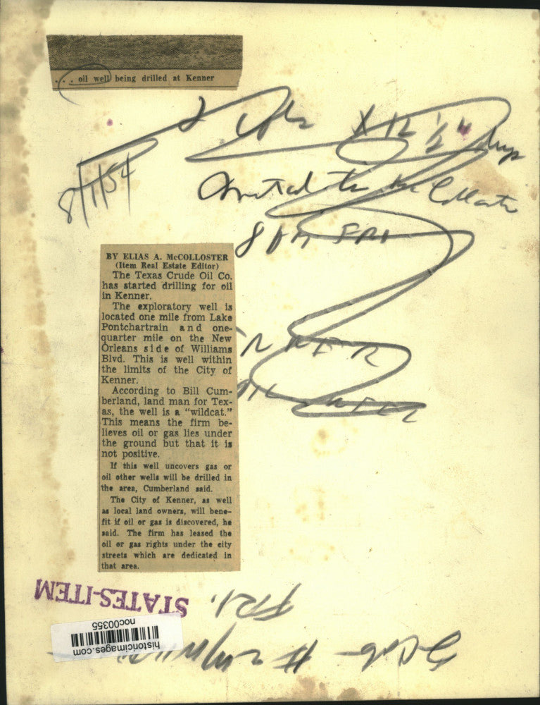 1954 Press Photo Oil Well Drilled at Kenner, Louisiana - noc00355