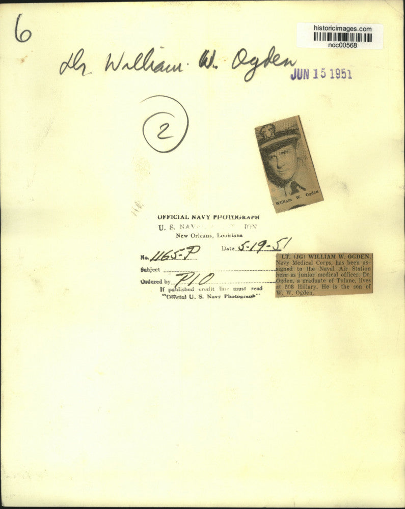 1951 Press Photo Lieutenant William W. Ogden of Navy Medical Corps - noc00568