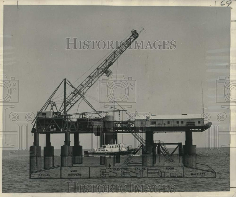 Load image into Gallery viewer, 1955 Press Photo Oil drilling barge Mr. Charlie off Louisiana coast - noc00646

