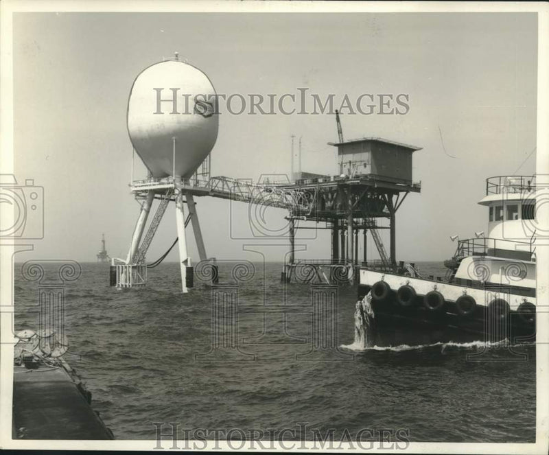 Load image into Gallery viewer, 1966 Press Photo Offshore Crude Oil Storage Structure, Gulf of Mexico
