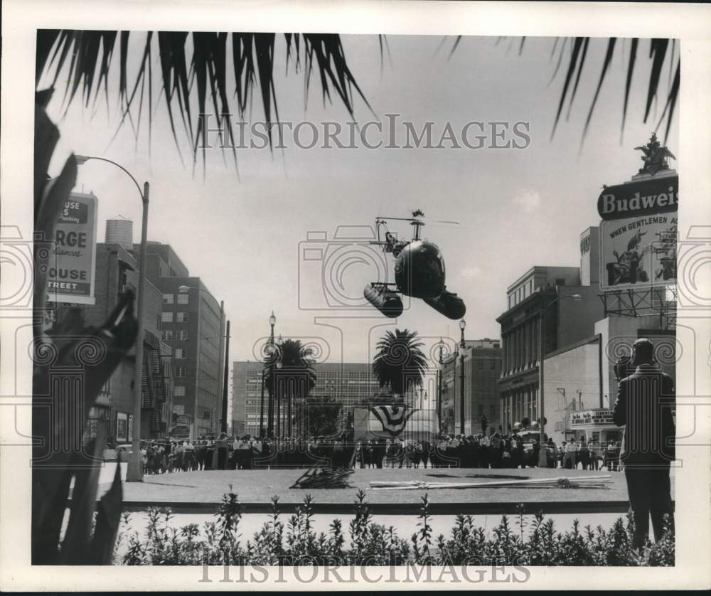 1956 Press Photo Oil Progress Week Queen, Miss Rose West, takes helicopter ride