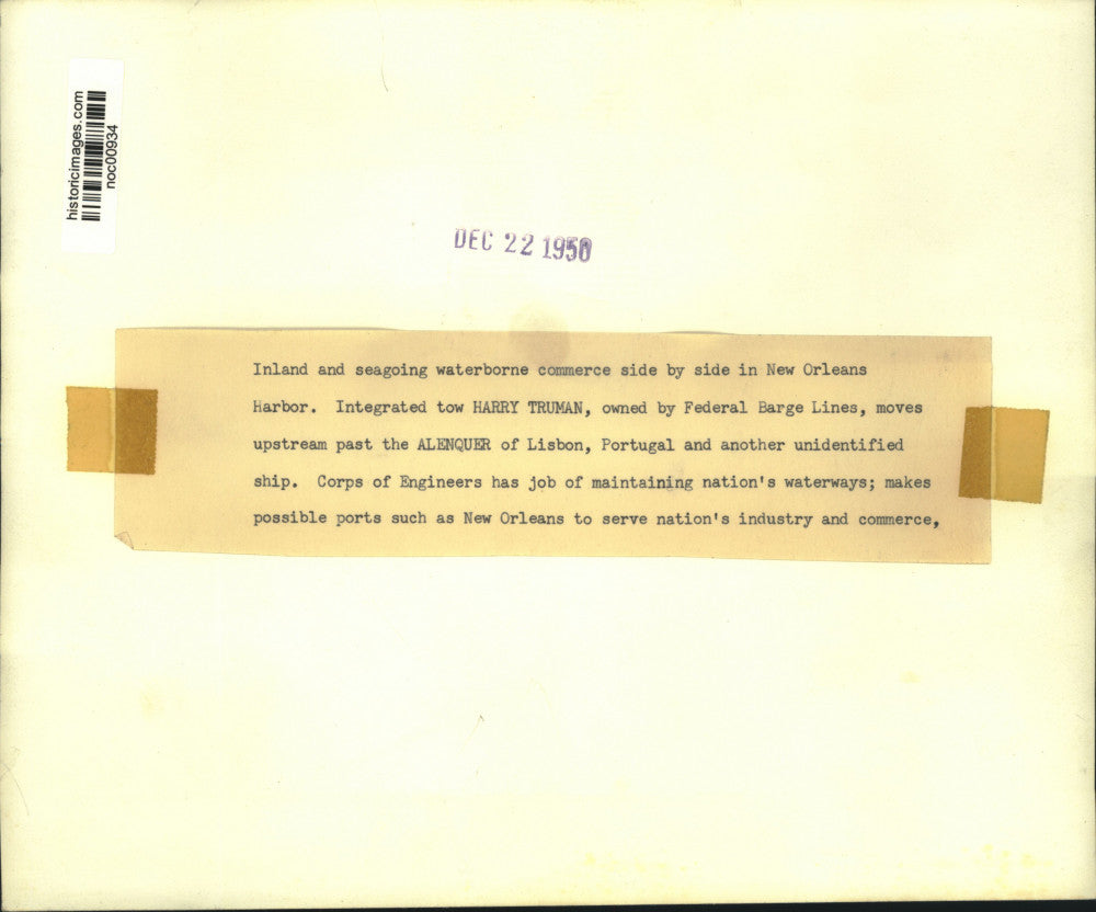 1949 Press Photo Federal Barge Lines "Harry Truman" tow boat, New Orleans Harbor