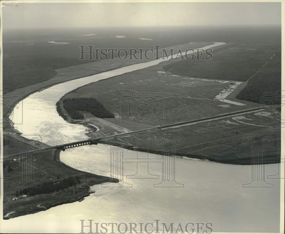 1965 Press Photo Aerial view of Old River Control Project, Mississippi River- Historic Images