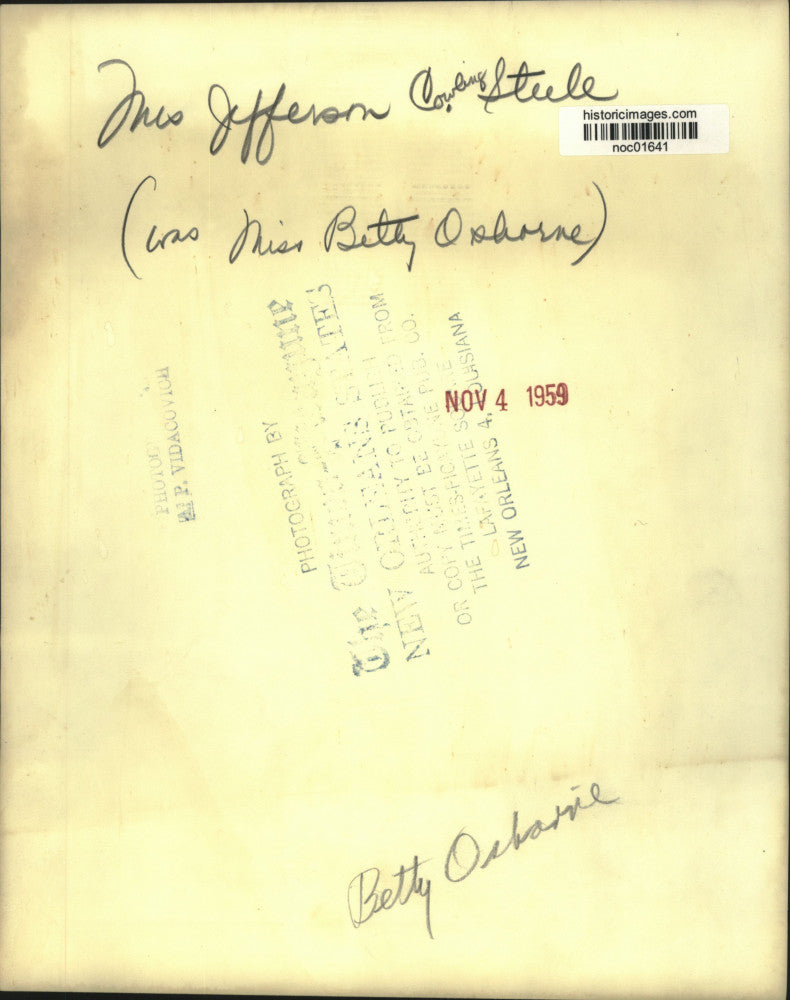 1959 Press Photo Mrs. Jefferson Cowling Steele, former Miss Betty Osborne