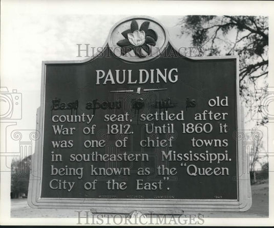 1961 Press Photo Town marker in Paulding, Mississippi - Historic Images