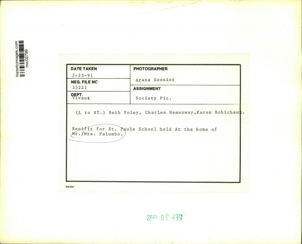 1991 Press Photo Benefit for St. Paul's School - Beth Foley, Event Guests