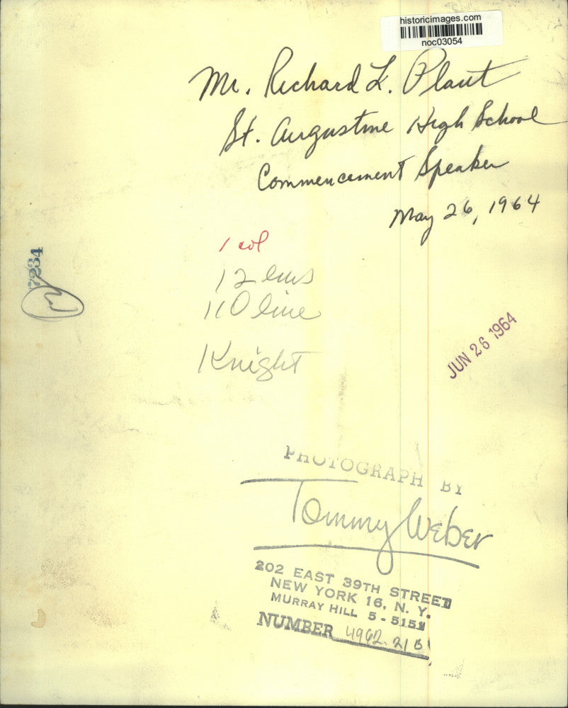 1964 Press Photo Richard L Plant, St. Augustine High School Commencement Speaker