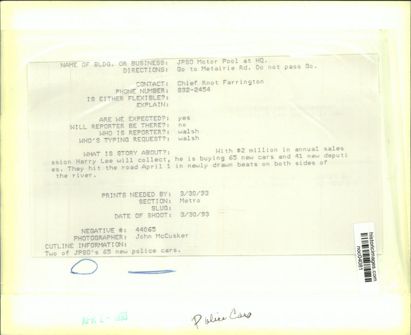 Load image into Gallery viewer, 1993 Press Photo Jefferson Parish Sheriff's Office Cars - noc04081
