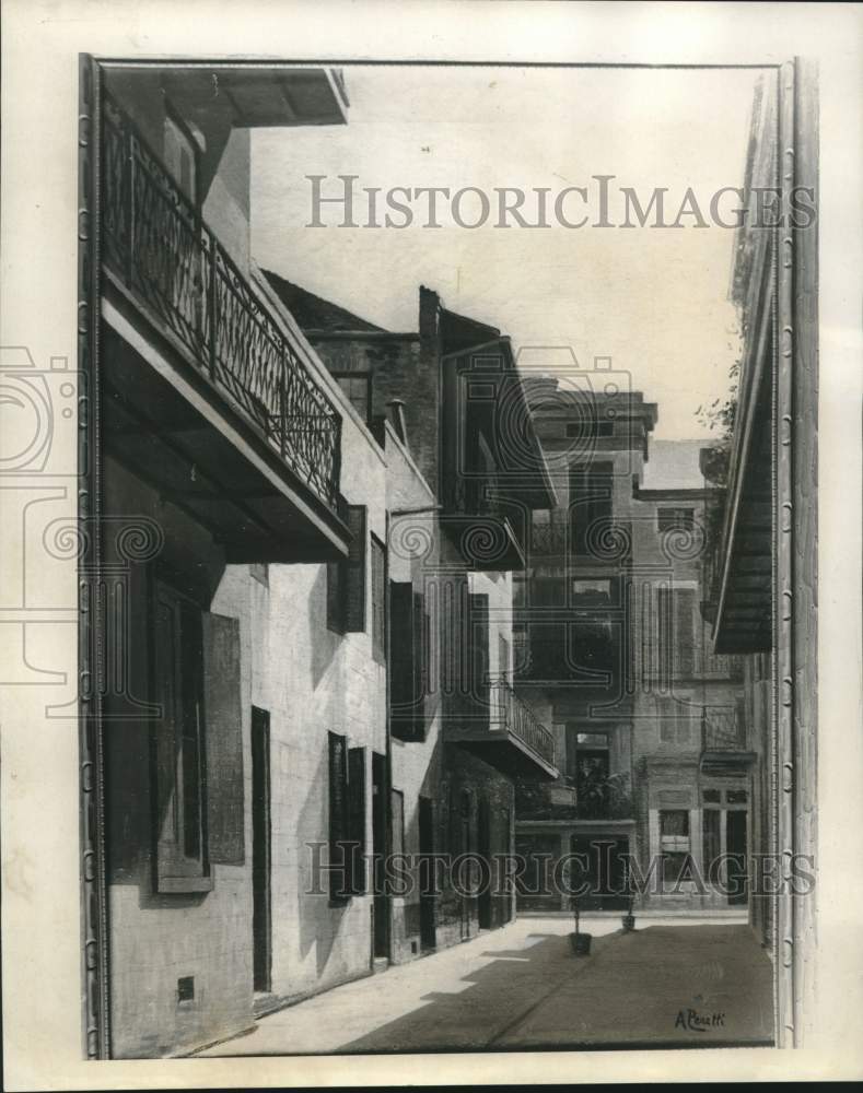 1966 Press Photo Painting of Exchange Alley, by Achille Peretti- Historic Images