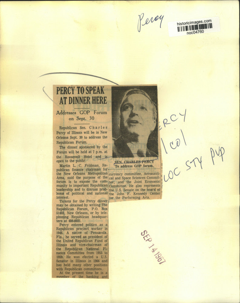 1967 Press Photo Republican Senator Charles H. Percy, Illinois - noc04760
