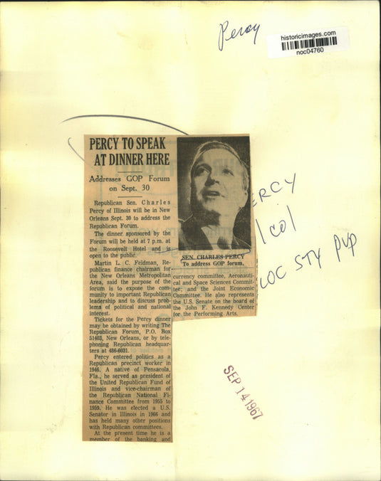 1967 Press Photo Republican Senator Charles H. Percy, Illinois - noc04760
