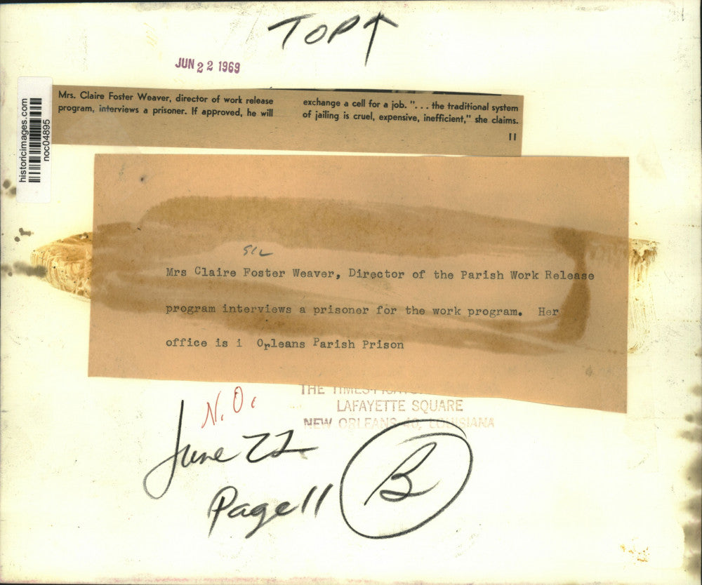 1969 Press Photo Mrs. Claire Foster Weaver, director of Work Release Program