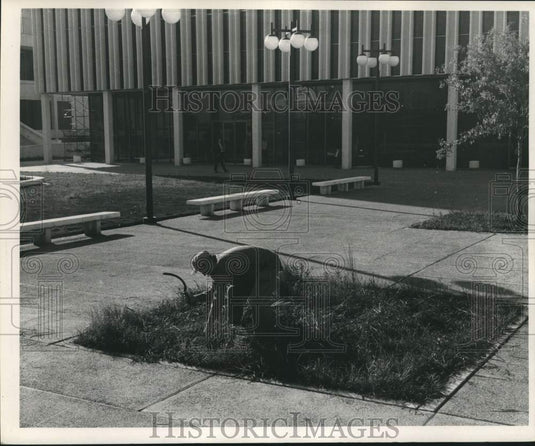 1968 Press Photo Landscaper at New Orleans police complex courtyard - noc05571